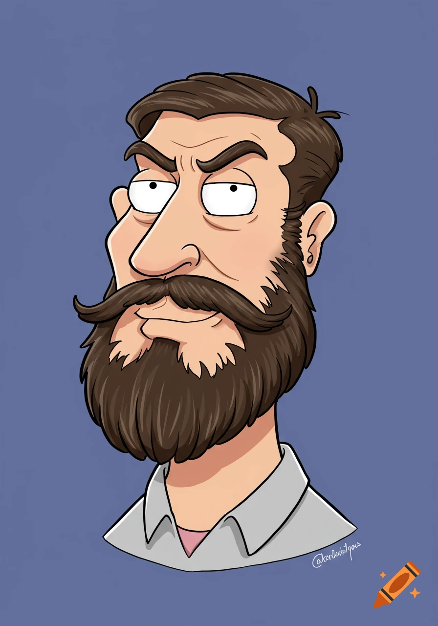 Cartoon portrait of a man with a beard in a Family Guy style.