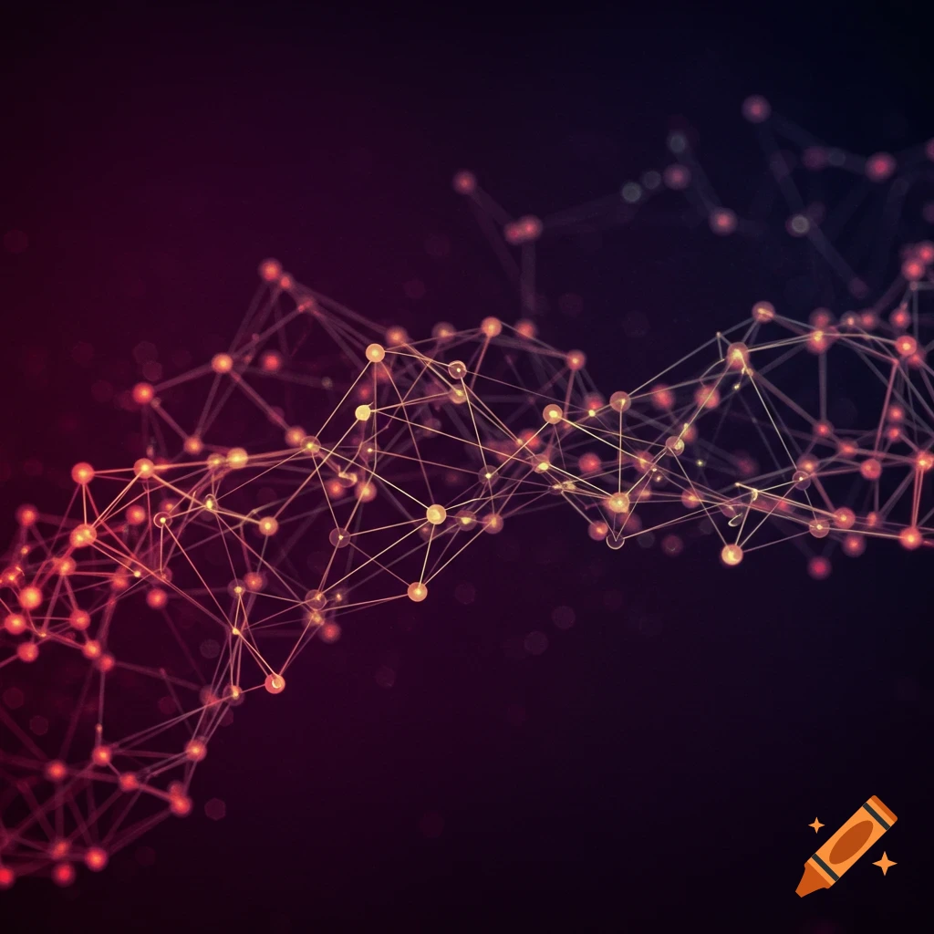 Abstract network of glowing interconnected nodes and lines on a dark background.