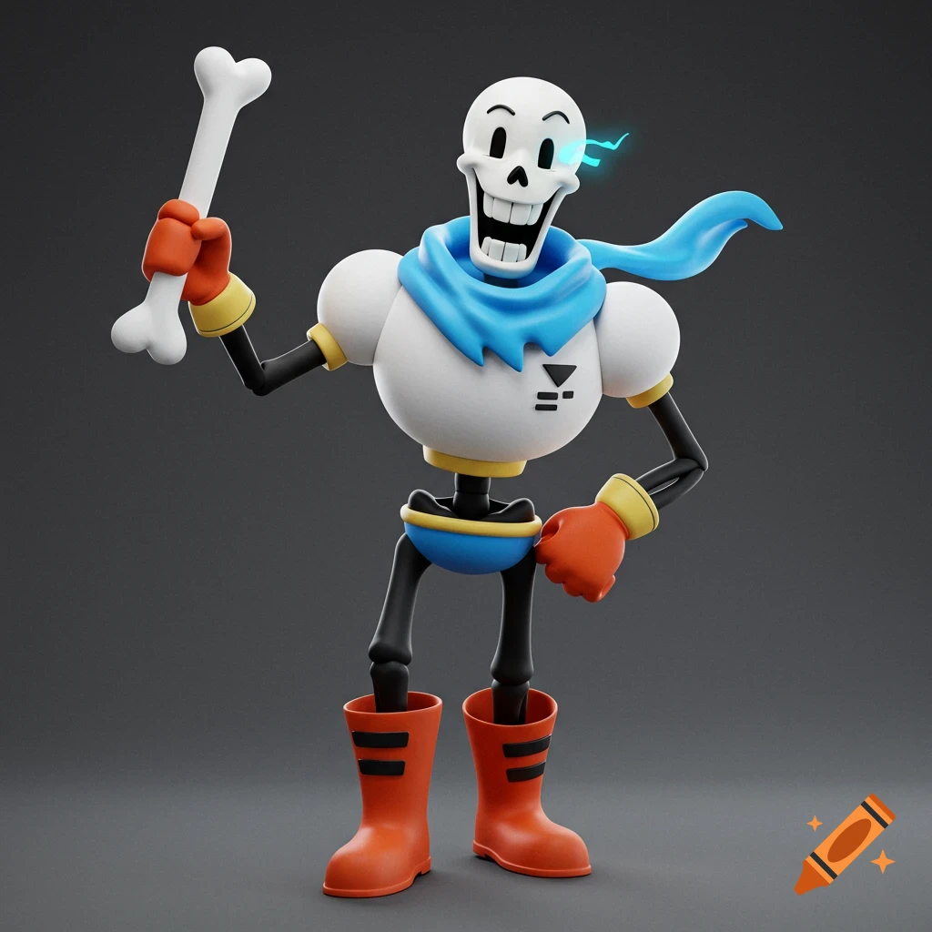 3D render of Papyrus from Undertale holding a bone