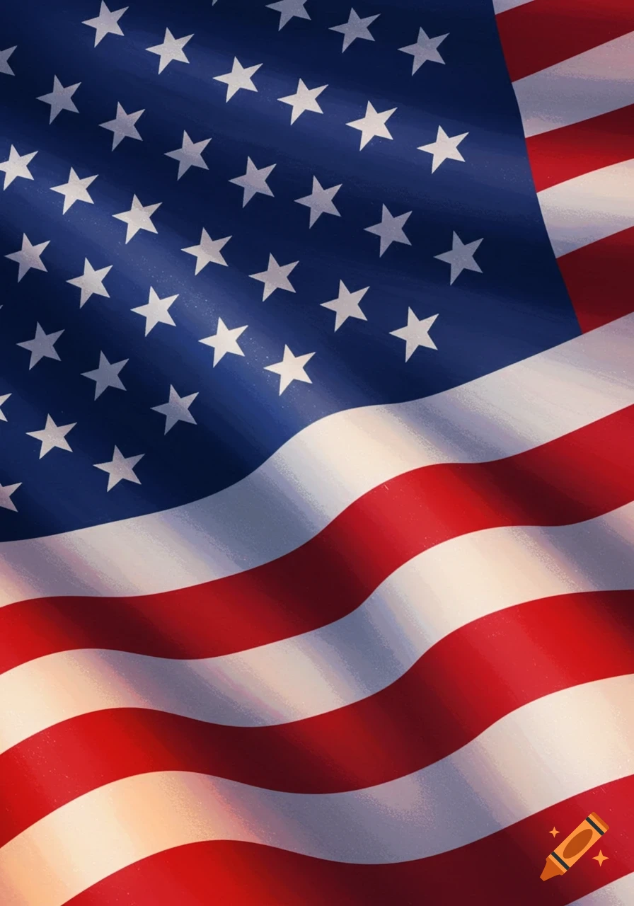 A waving American flag.