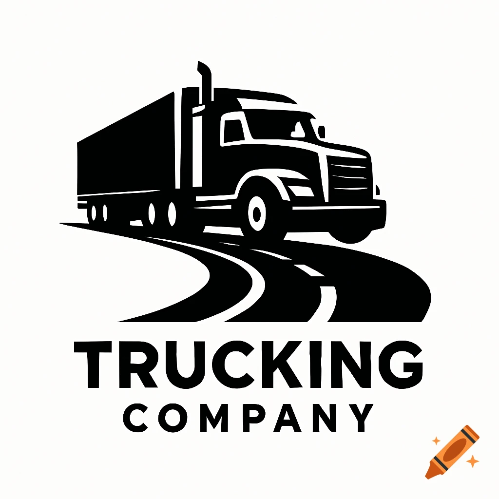 Black and white logo of a semi-truck on a road with the text 'TRUCKING COMPANY'.