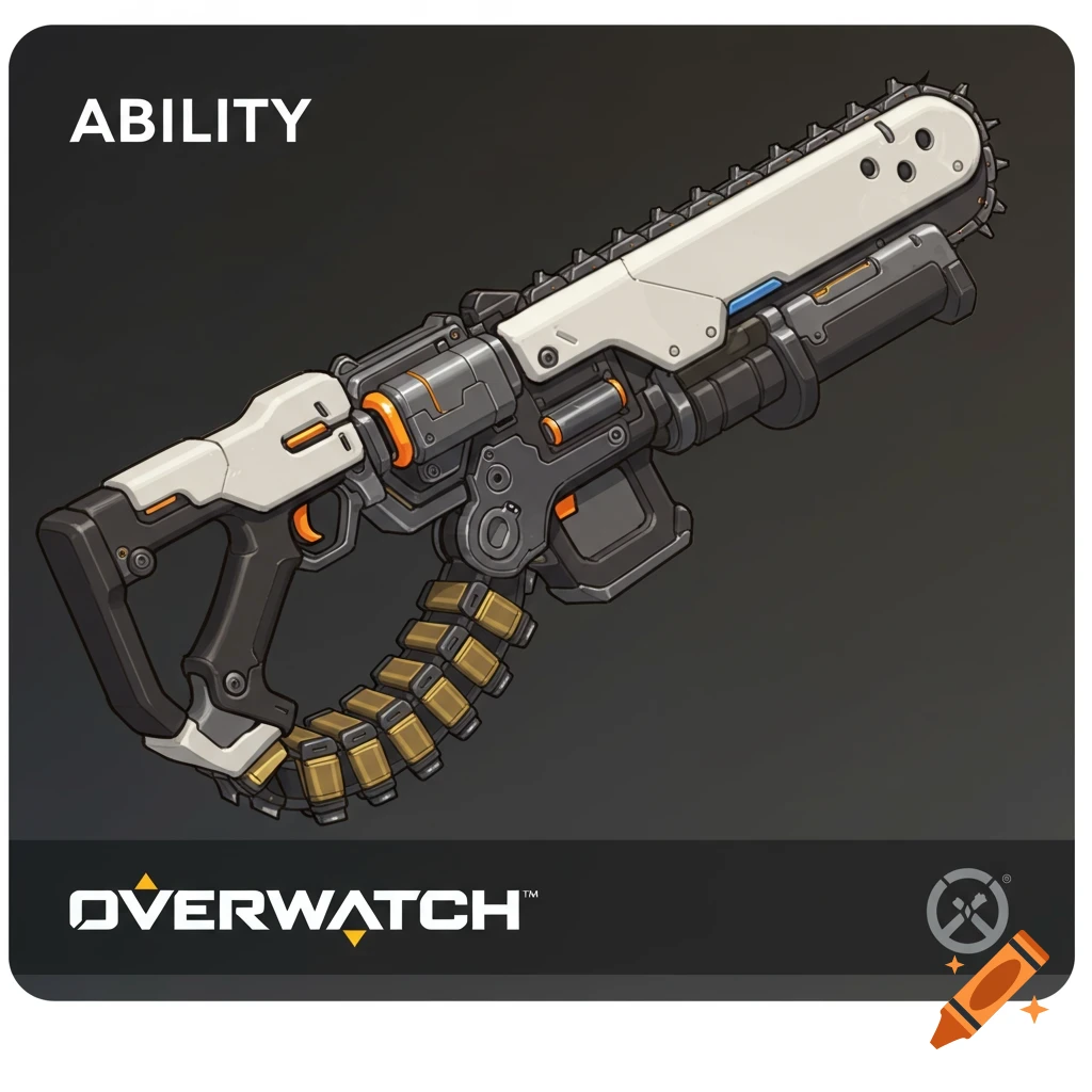 Overwatch ability icon depicting a sci-fi chaingun with an ammo belt.