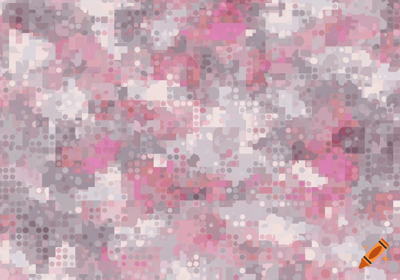 Pixelated camouflage pattern in pink, gray, and white.