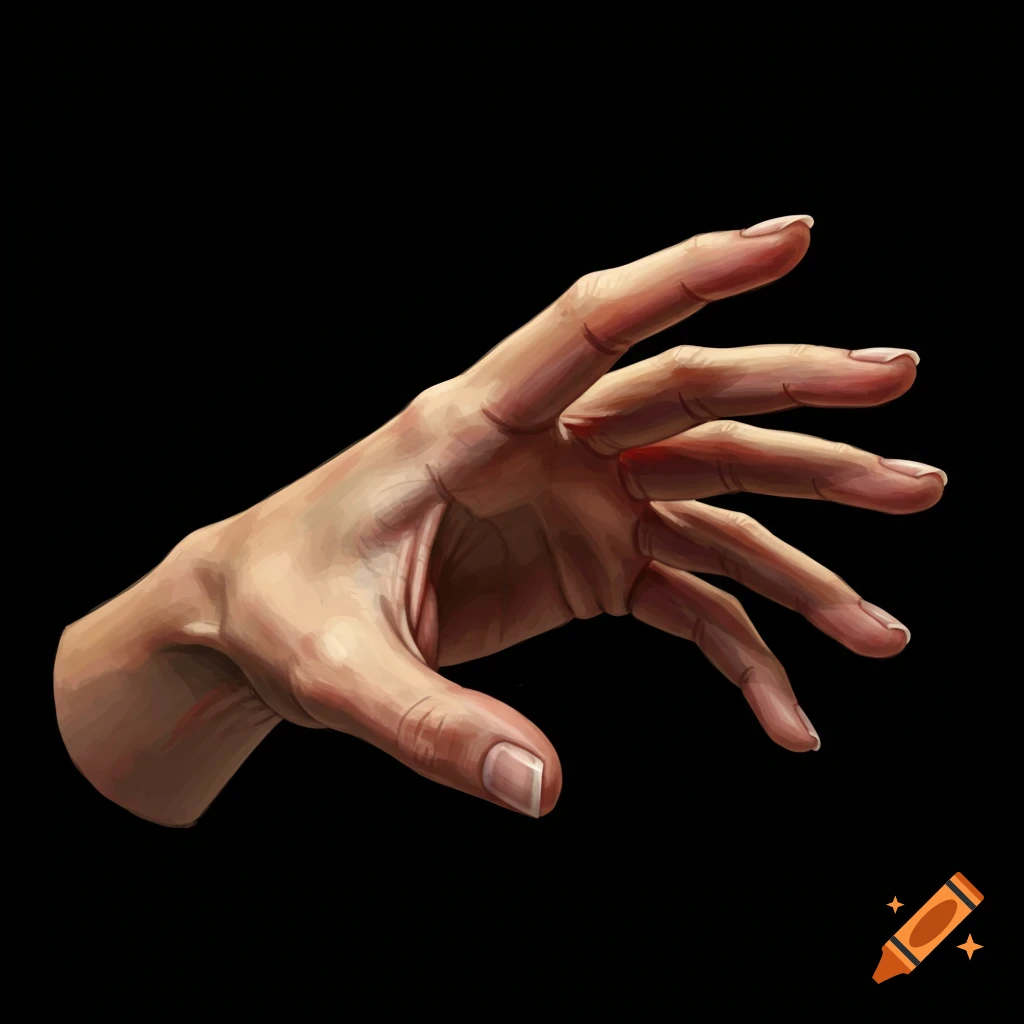 An illustrated human hand reaching out against a black background.