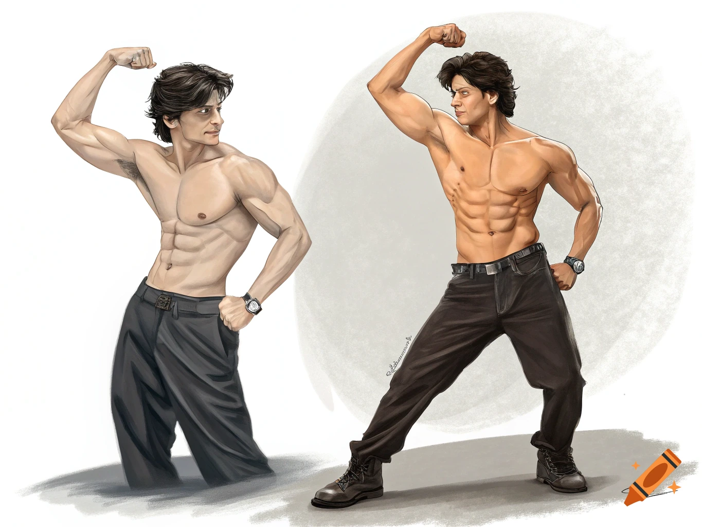 Illustration of two muscular men posing