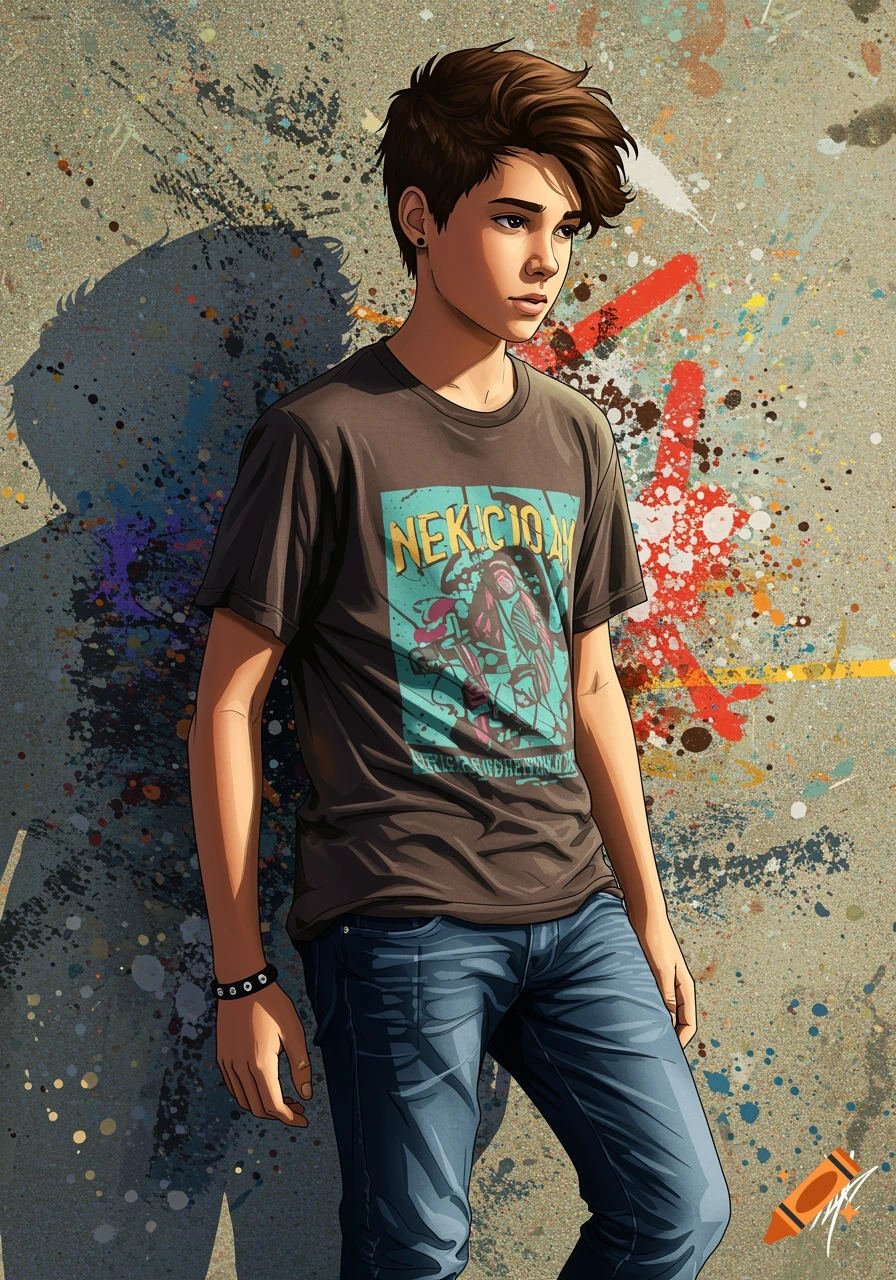 Illustration of a teen boy against a graffiti wall