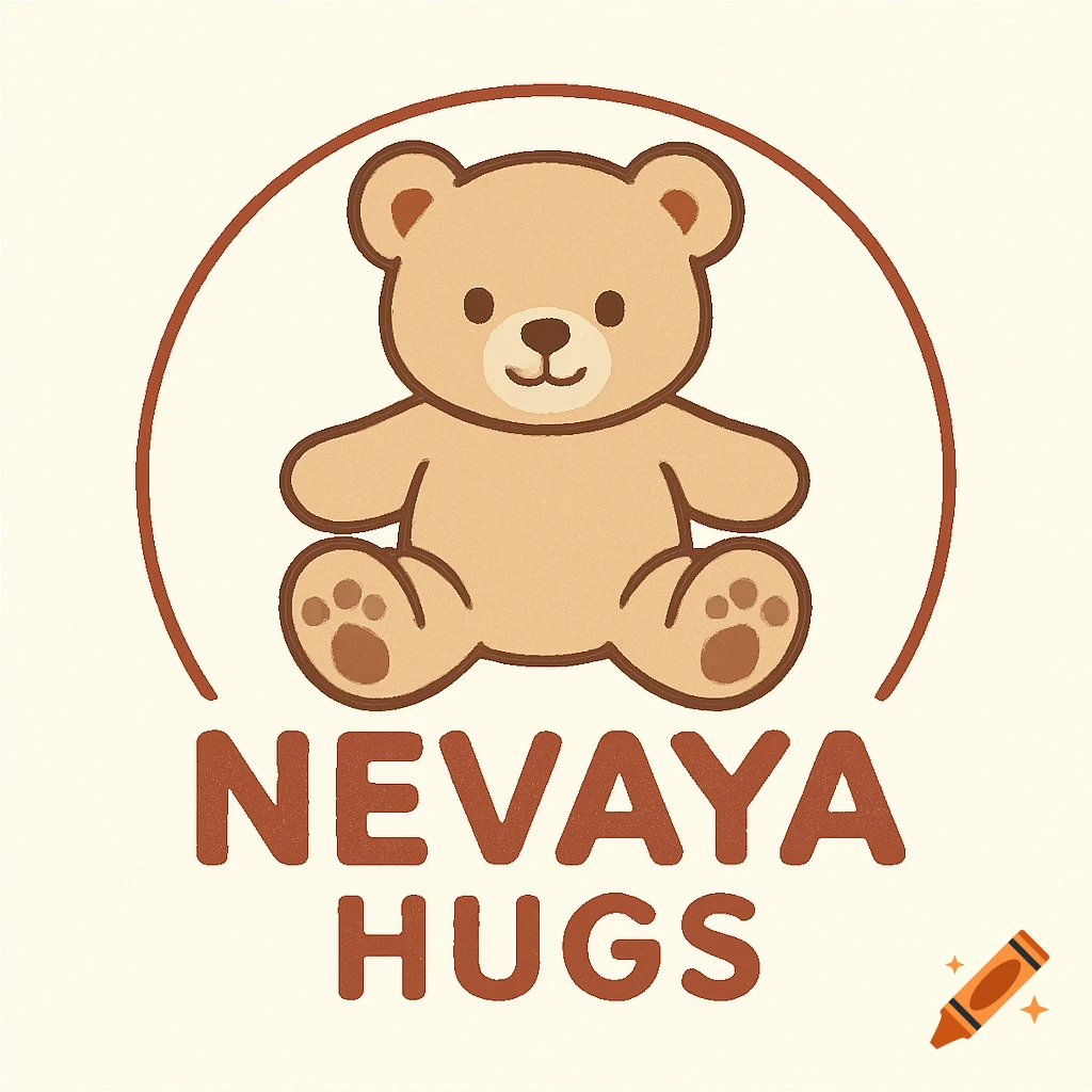 Cute illustration logo of a teddy bear above the text NEVAYA HUGS