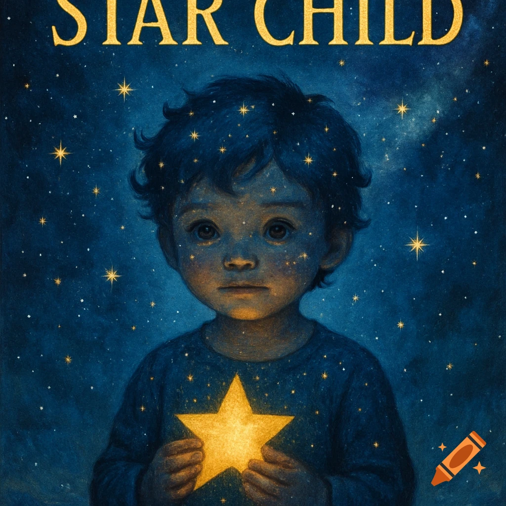 Illustration of a child holding a glowing star in a starry sky. Text reads STAR CHILD.