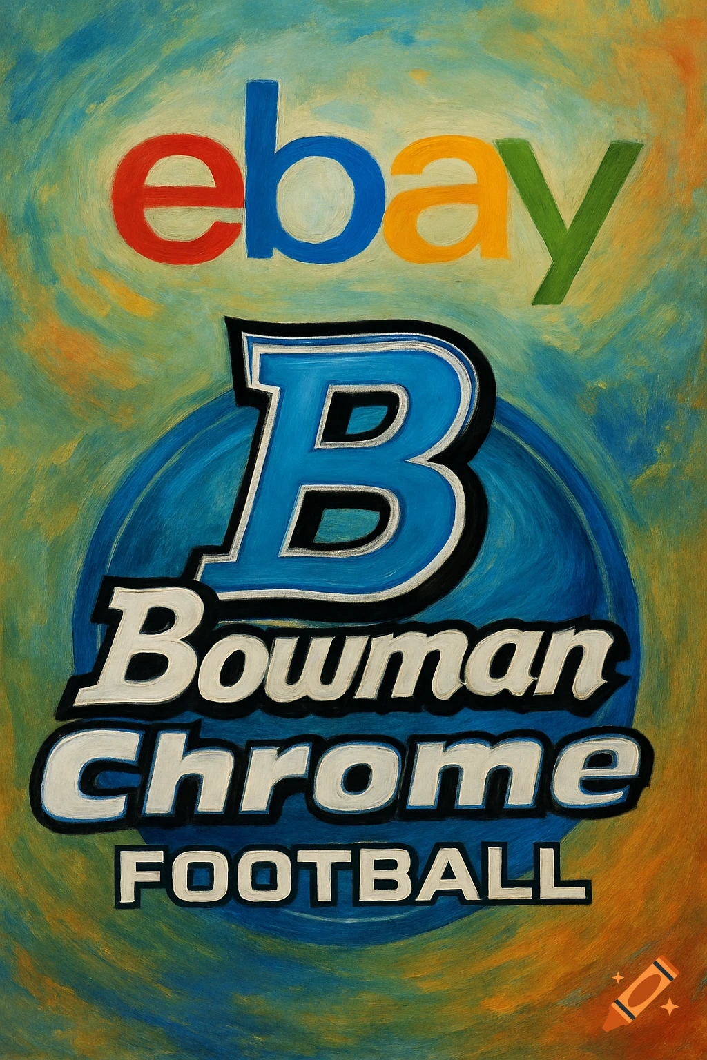 Ebay logo above a Bowman Chrome Football logo on a painted background.