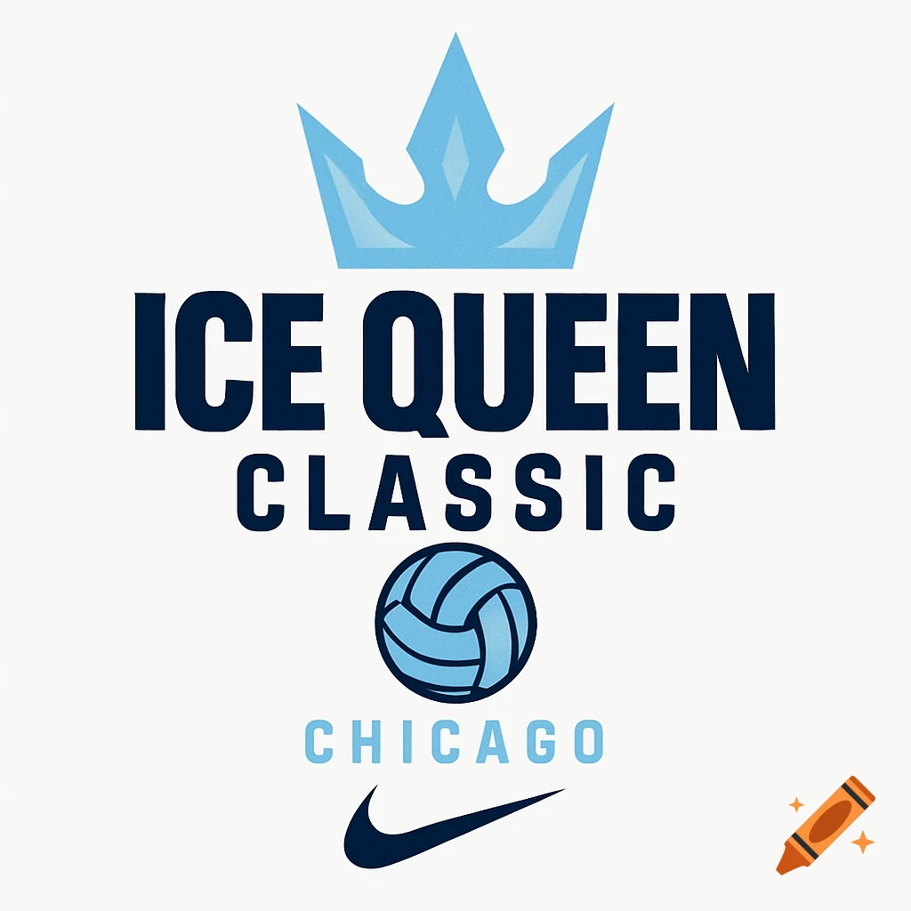 Logo for Ice Queen Classic volleyball tournament with crown, ball, Chicago text, and Nike swoosh.