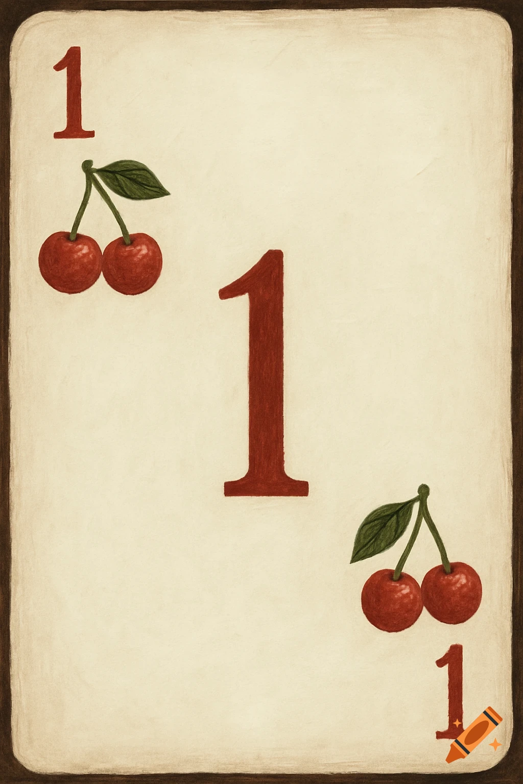 A playing card featuring the number 1 and cherries in an illustrative style.