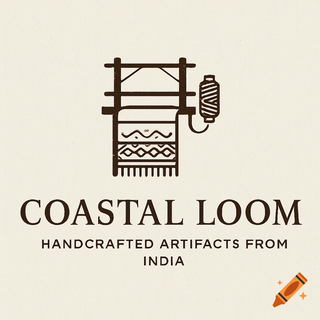 Logo for Coastal Loom featuring a loom icon above the words Coastal Loom and 'Handcrafted artifacts from india'.
