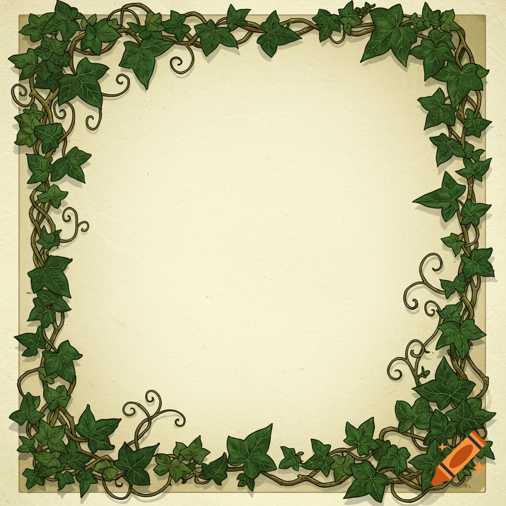 Illustration of a decorative page border made of green ivy vines.
