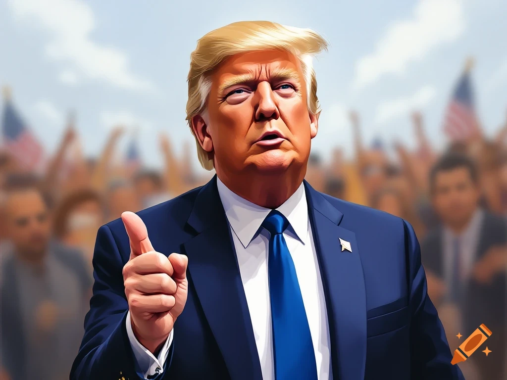 Political cartoon of Donald Trump pointing at a rally