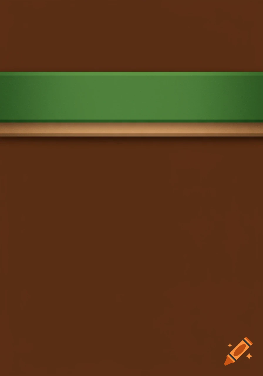 Brown background with a green and tan horizontal banner at the top.