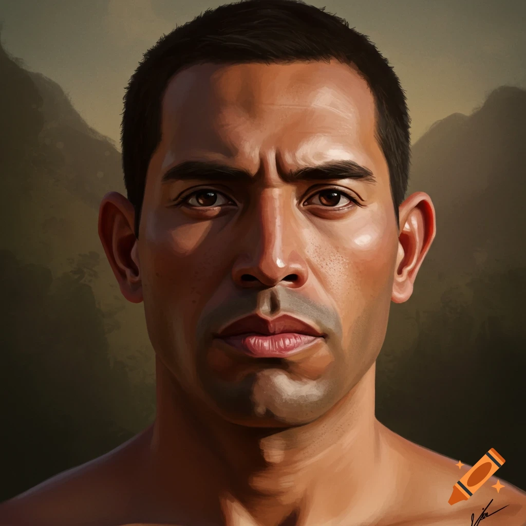 Close-up digital painting portrait of a man with a strong jawline