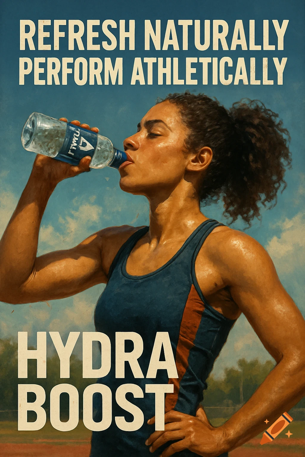 An athlete drinks from a water bottle. Text reads 'Refresh Naturally Perform Athletically' and 'Hydra Boost'.