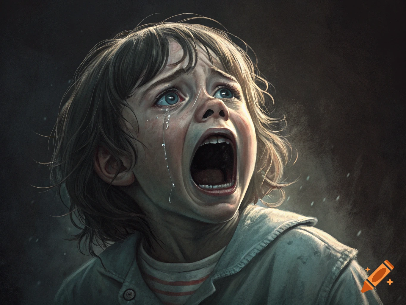 Close-up illustration of a young child screaming and crying with tears streaming down their face.