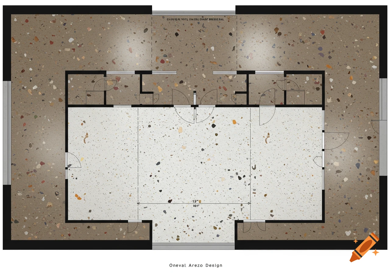 A floor plan showing white and brown terrazzo flooring.