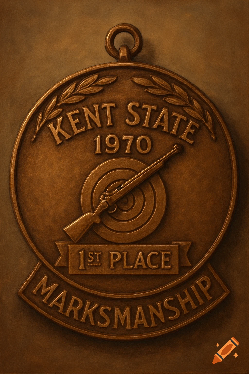 Bronze medal for Kent State 1970 Marksmanship, showing 1st place.