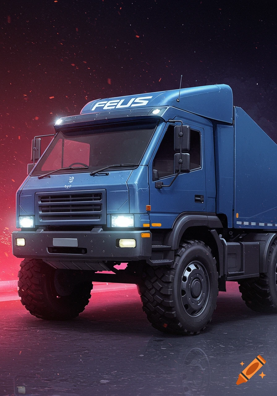 Blue concept truck with 'FEUS' branding