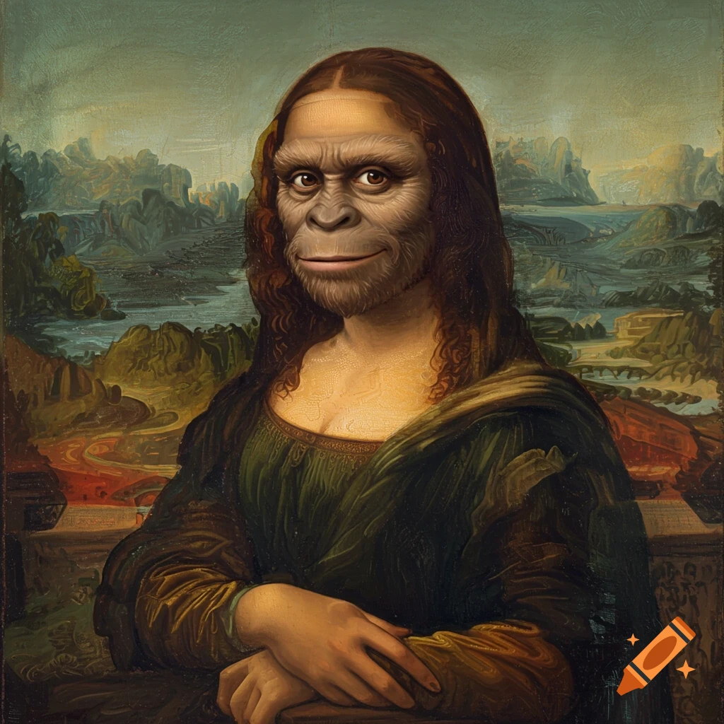Bigfoot in place of Mona Lisa in a parody painting