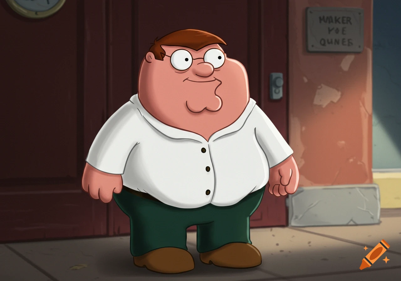 Peter Griffin standing outside a door in cartoon style
