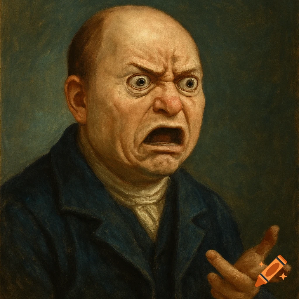 Painting of a man with a shocked expression