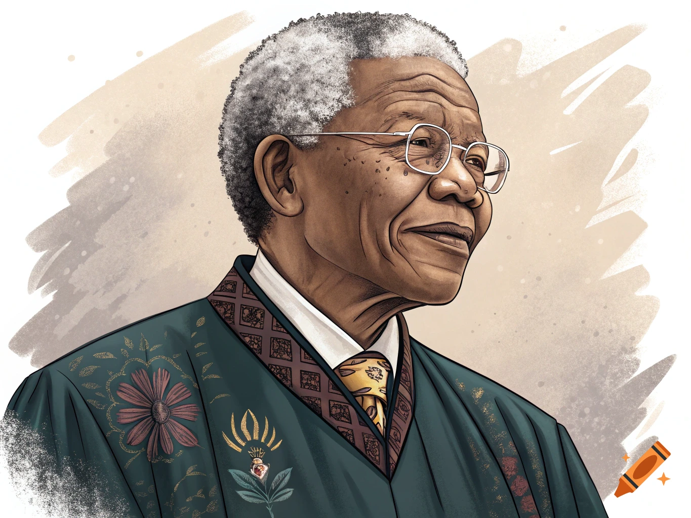 Stylized illustration of Nelson Mandela smiling