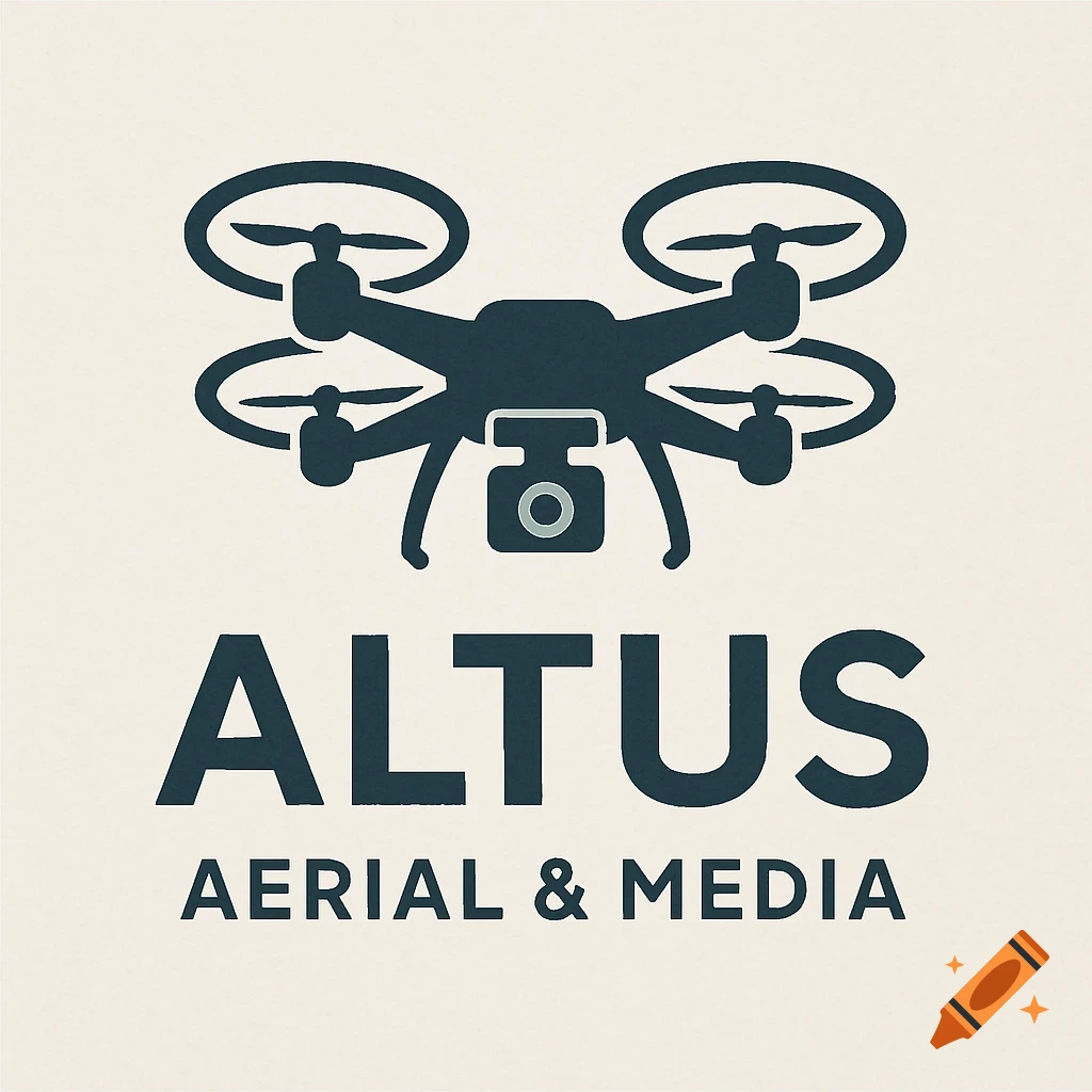 Logo with a drone icon above text 'ALTUS AERIAL & MEDIA'.