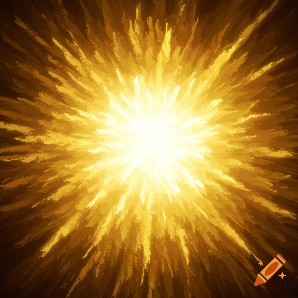 An abstract burst of golden light with a painterly, brushstroke texture radiating outwards.