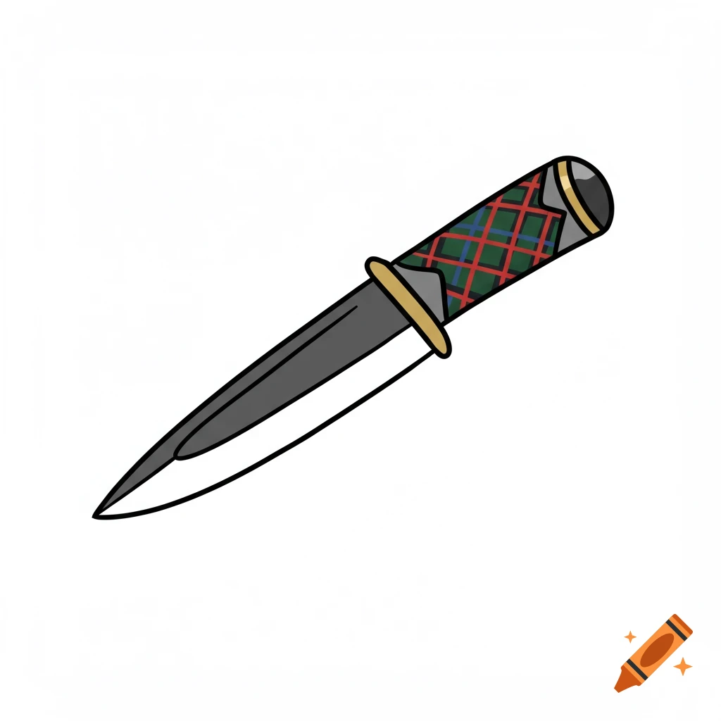 Stylized graphic illustration of a sgian-dubh knife with a tartan handle.