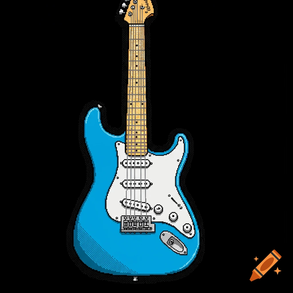Pixel art blue Stratocaster guitar