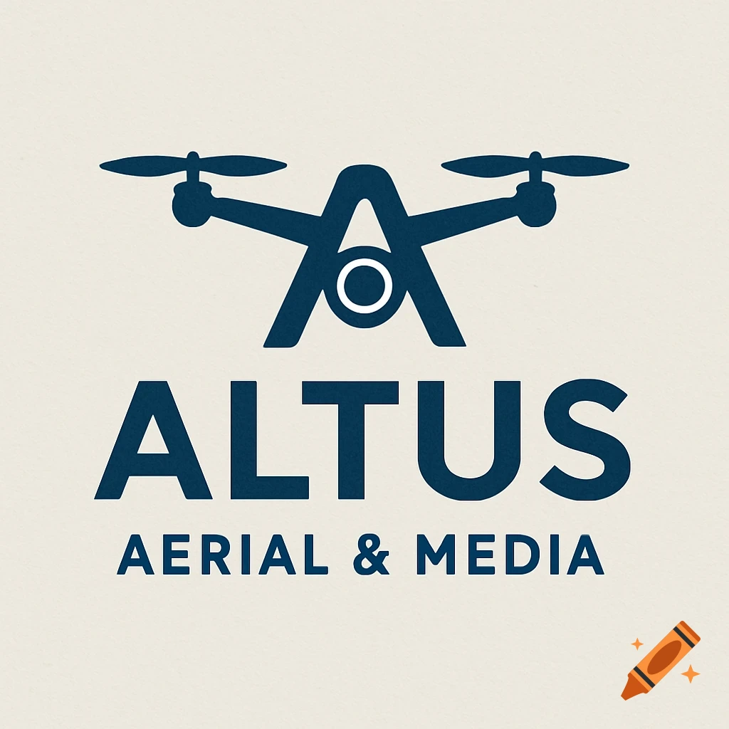 A blue drone logo forms the letter A above the words "ALTUS AERIAL & MEDIA" on a light background.