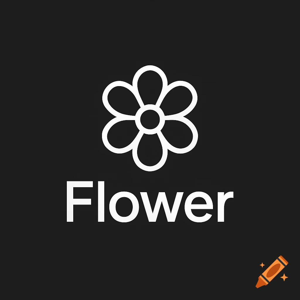 Flower logo with icon on black background
