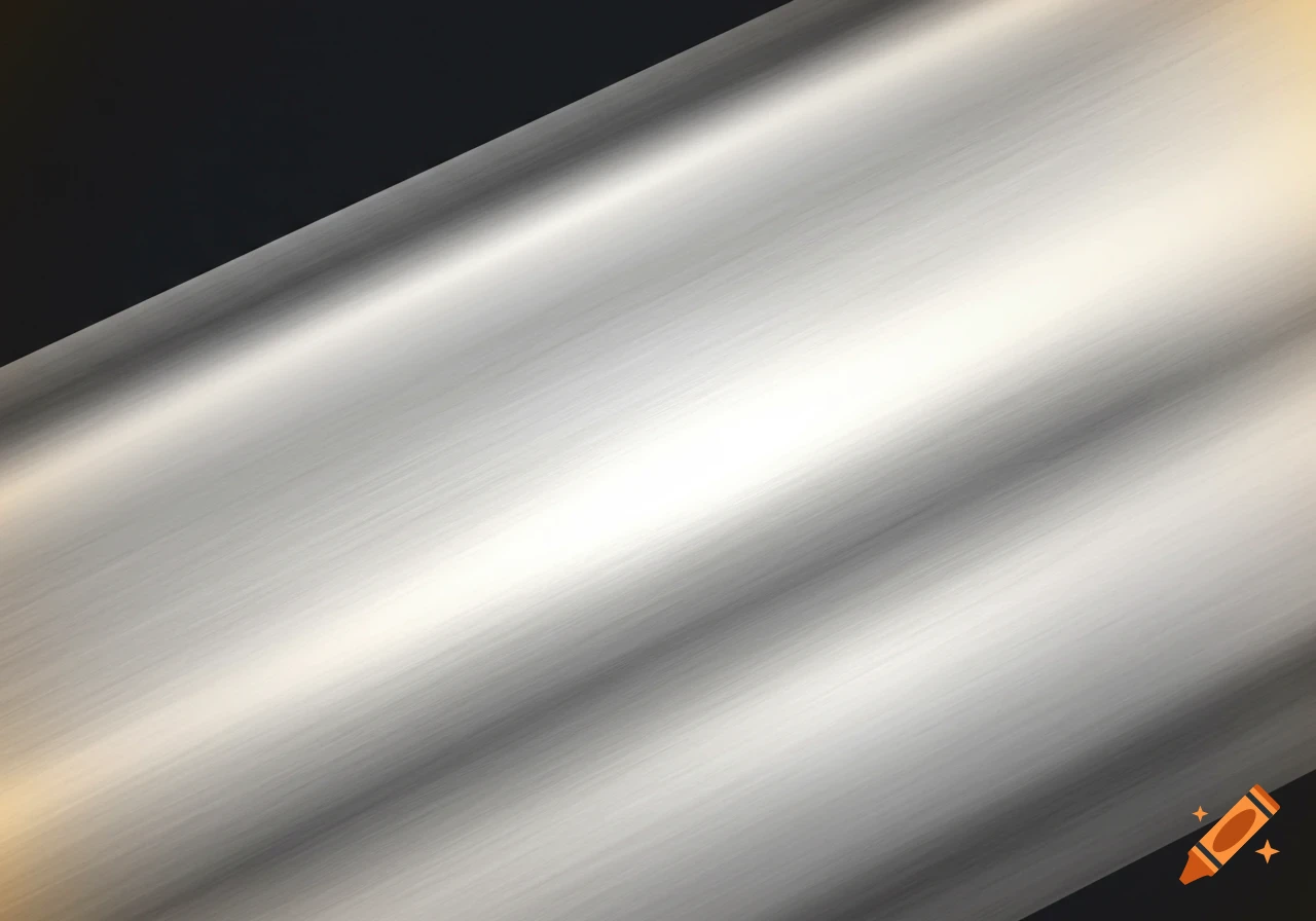 Diagonal band of brushed white metal texture with reflections on a dark background.