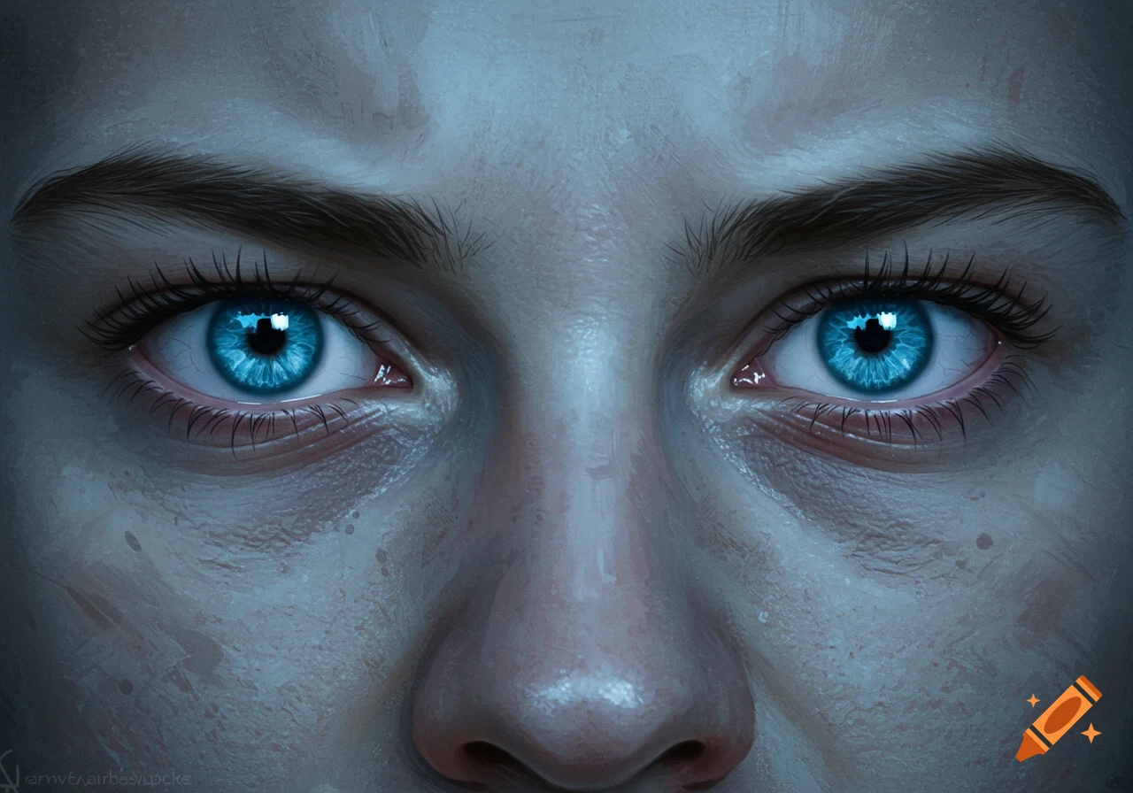 Close-up digital painting of intense blue eyes