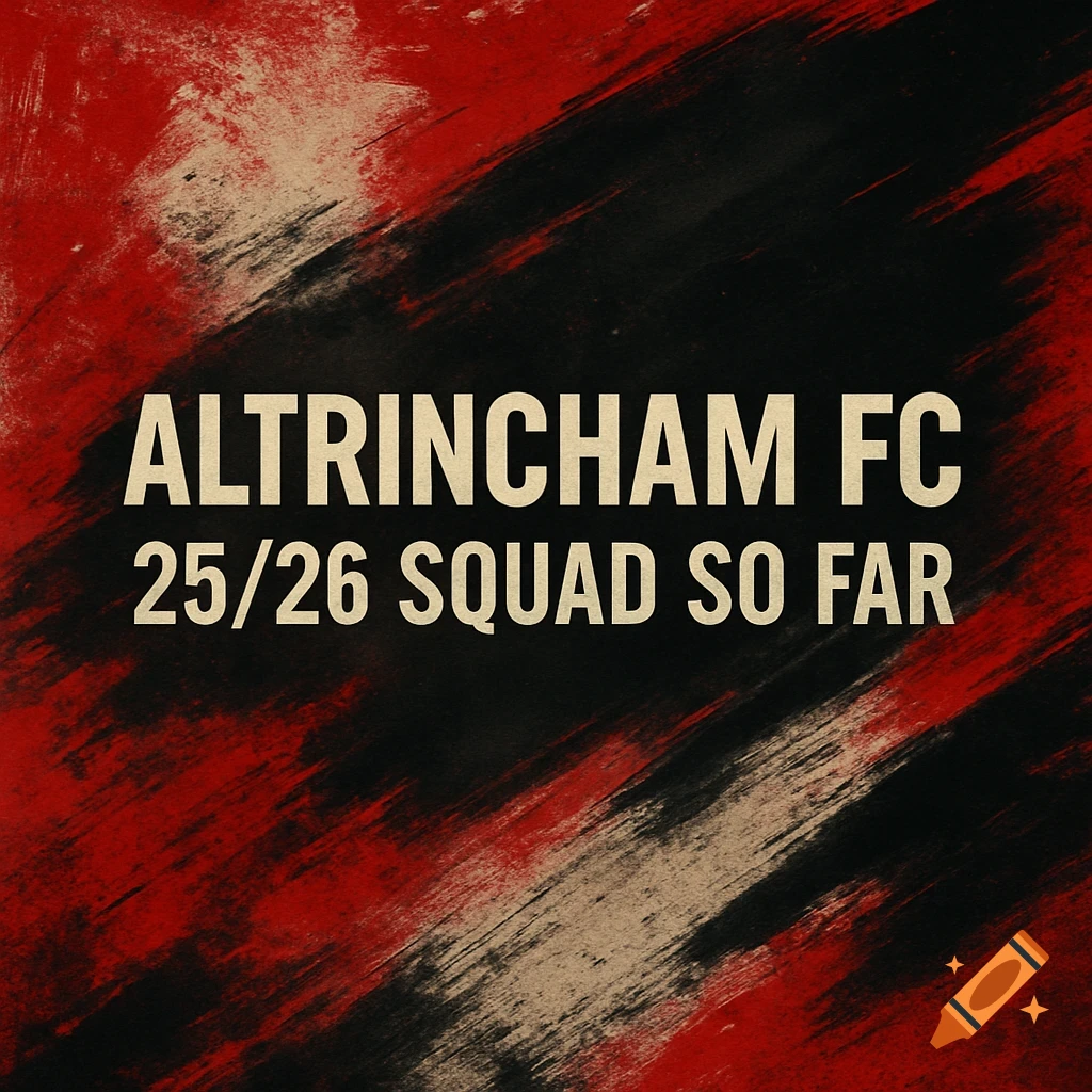 Distressed background with text ALTRINCHAM FC 25/26 SQUAD SO FAR