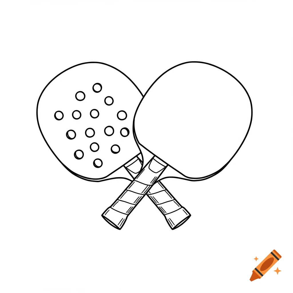 Black line art of crossed pickleball and ping pong paddles