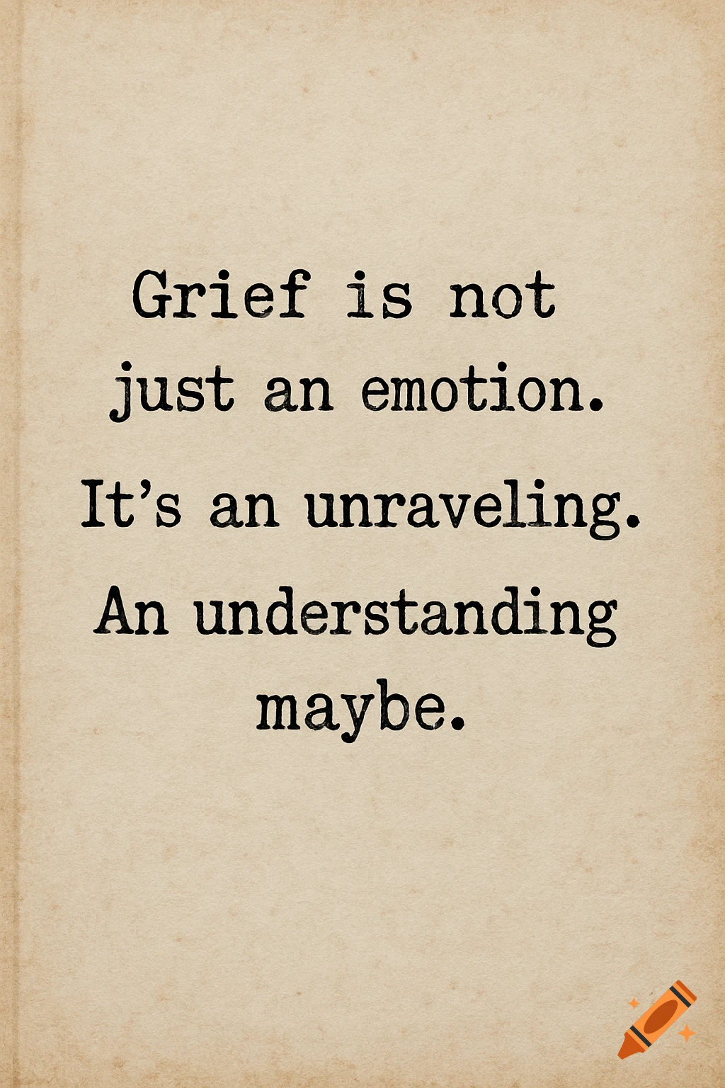 Quote about grief typed on vintage paper.