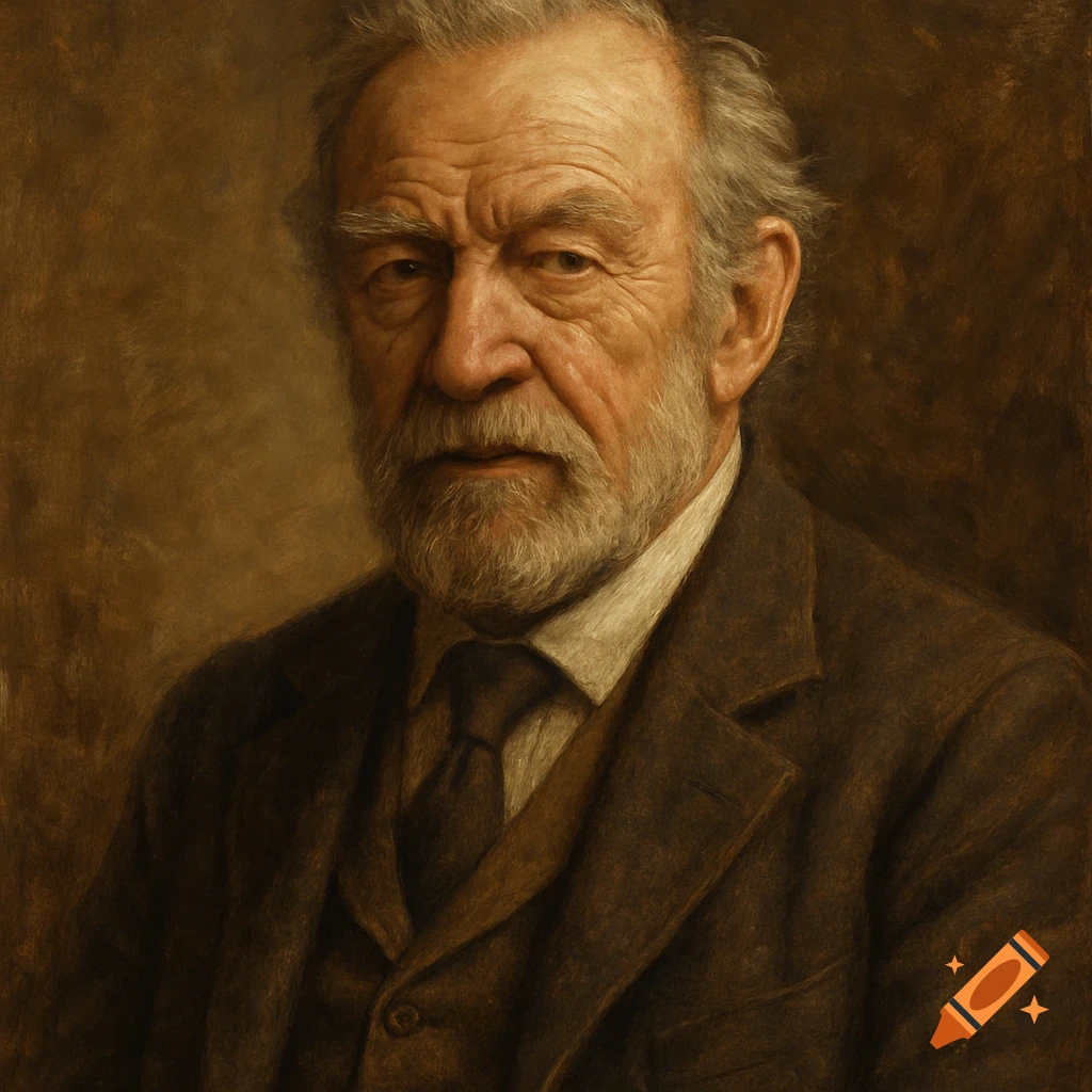 Oil painting portrait of an old man with a beard wearing a suit and tie ...