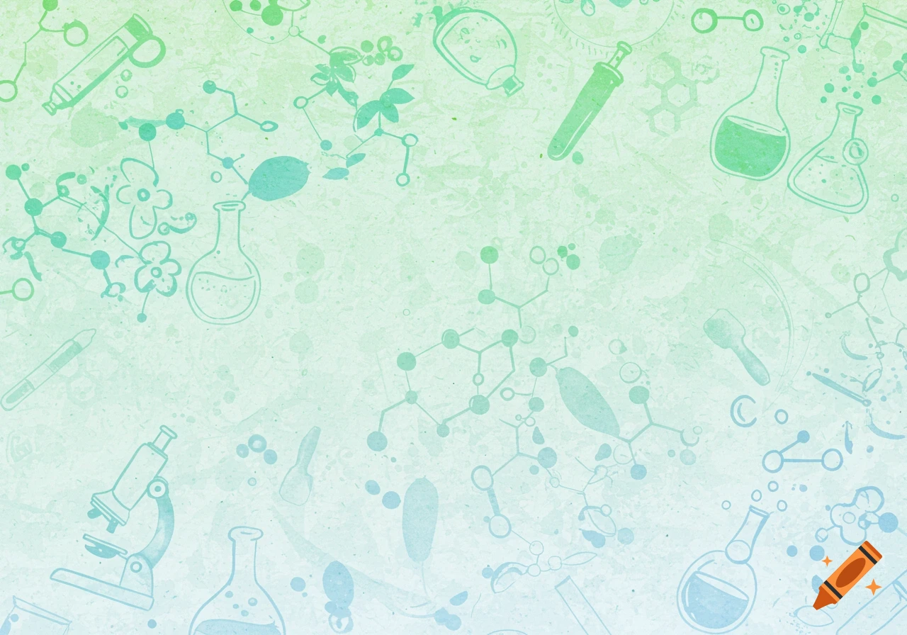 Washi paper background pattern with illustrations of beakers, molecules, and science equipment.