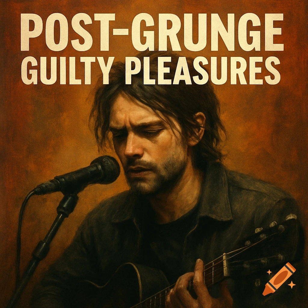 Cover art shows a man singing and playing guitar with the title 'Post-Grunge Guilty Pleasures'.