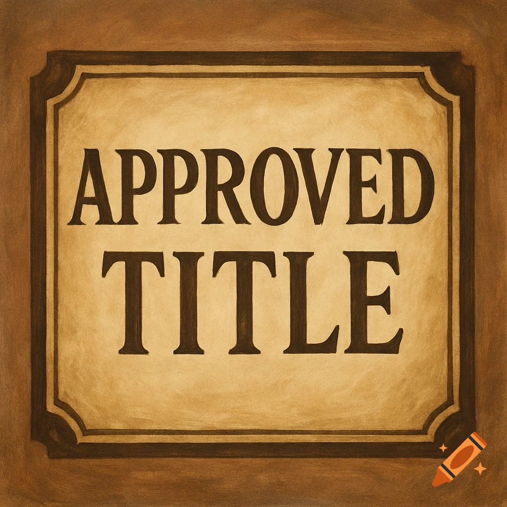 A sign with the words 'APPROVED TITLE'.