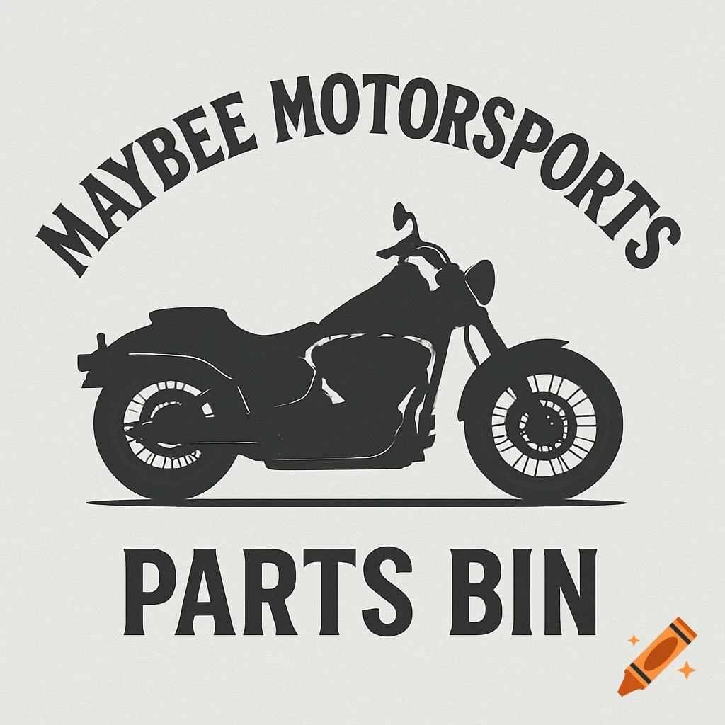 Black silhouette logo of a motorcycle with 'MAYBEE MOTORSPORTS' above and 'PARTS BIN' below.
