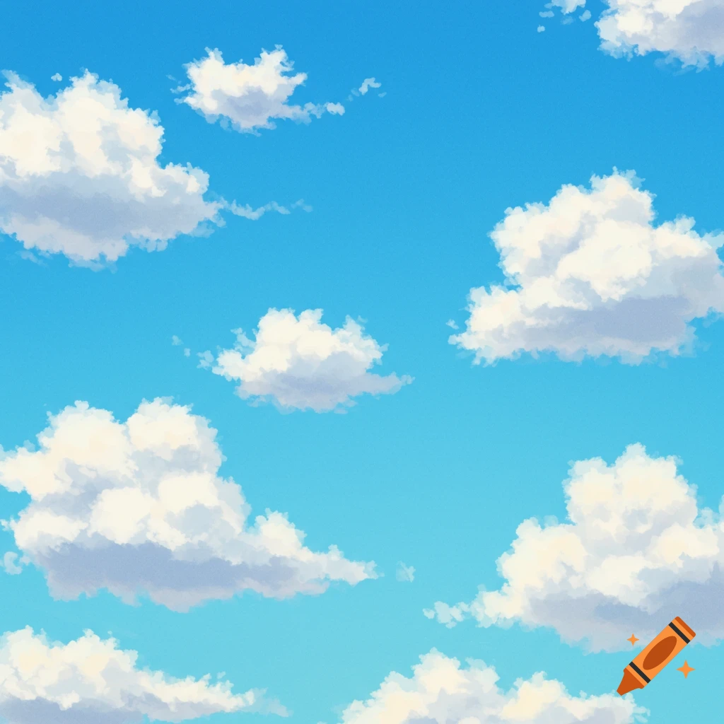 Bright blue sky with fluffy white clouds