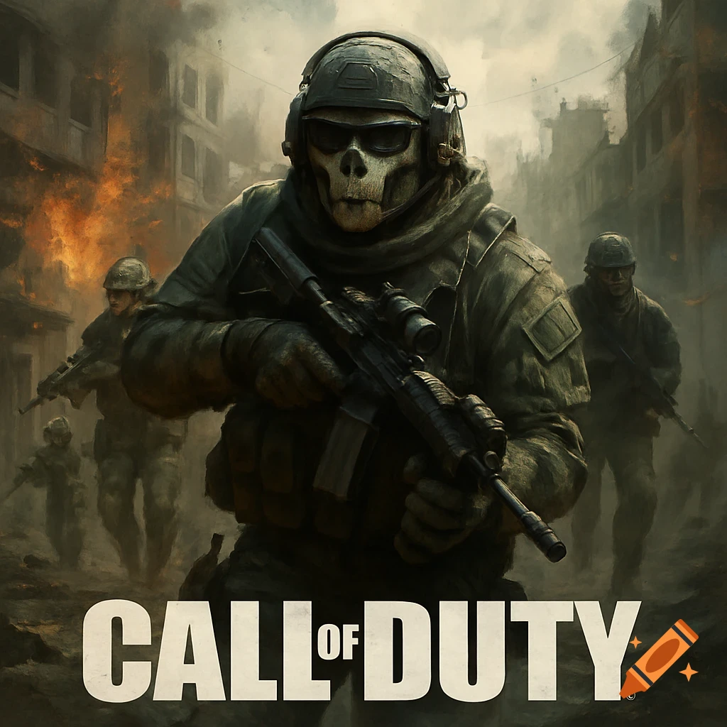 Stylized image of soldiers in a warzone with 'Call of Duty' text at the bottom.