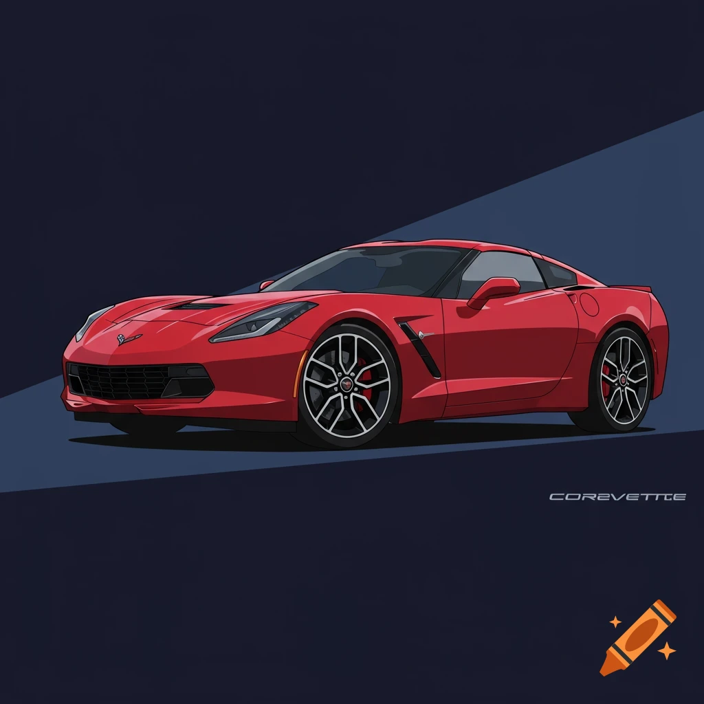 Red Corvette C7 in vector art style