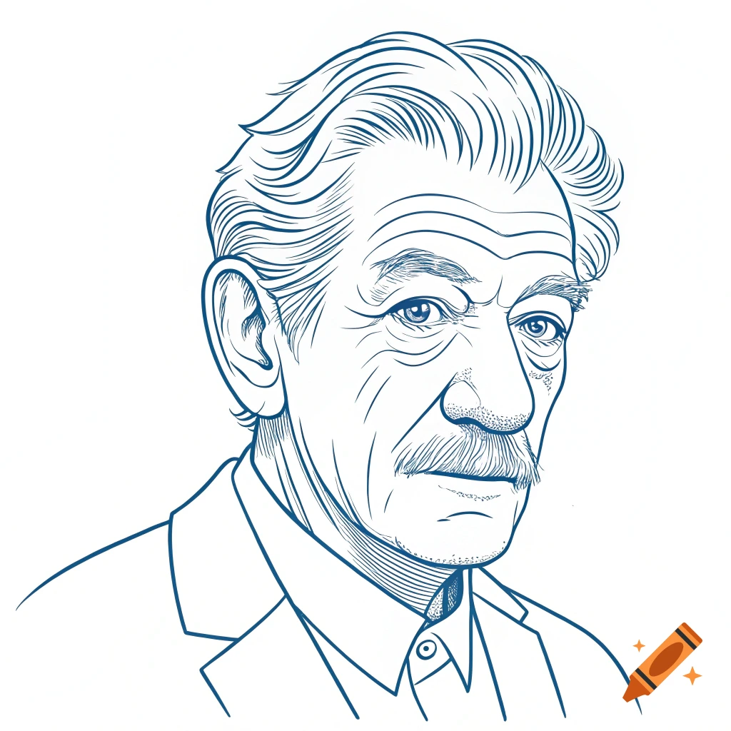 Line drawing portrait of Sir Ian McKellen.