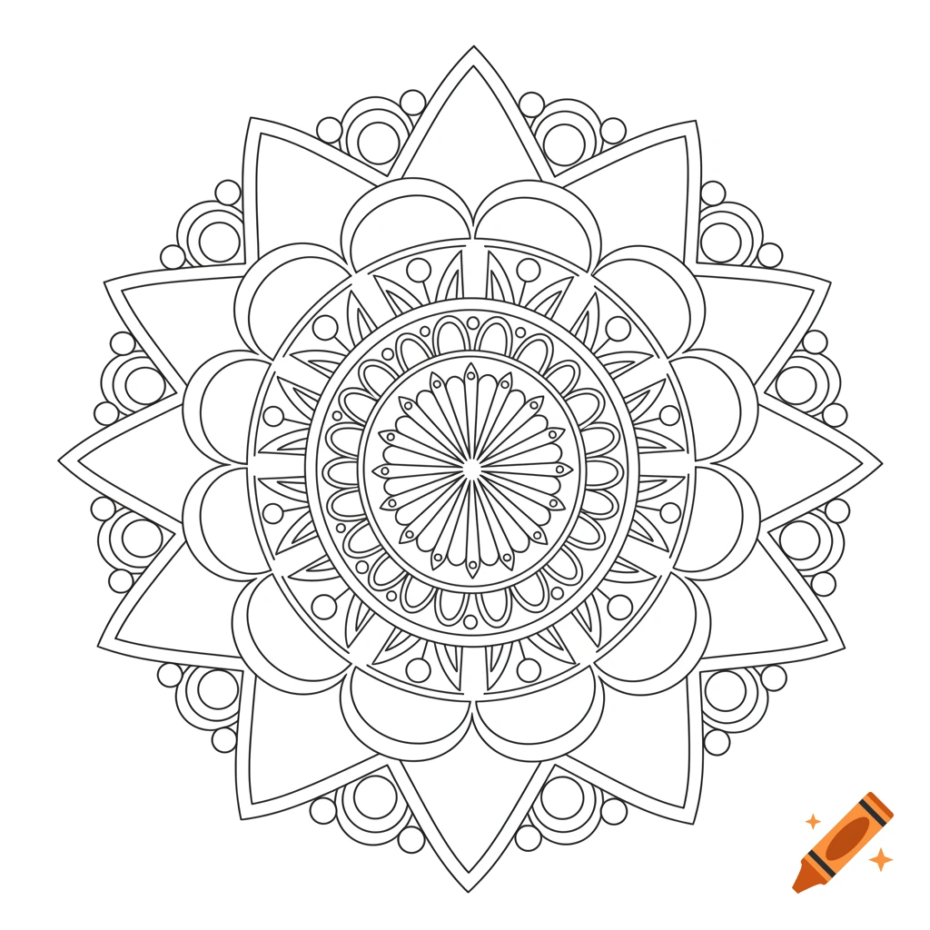Black and white line art mandala design for coloring